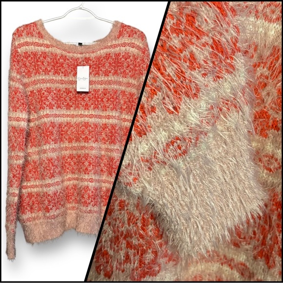Jessica Simpson Sweaters - Jessica Simpson New Very Fuzzy Sweater Tunic M Deep Coral Ivory Plush